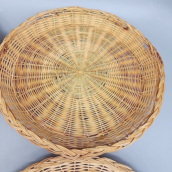 Vintage wicker rattan bamboo paper plate holders 9.75" Set Of 4 - Picture 3 of 5